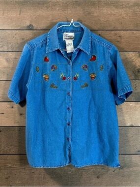 Tradition Fall Embroidered Denim Button Down Shirt